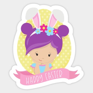 Easter Girl, Easter Egg, Purple Hair, Bunny Ears Sticker